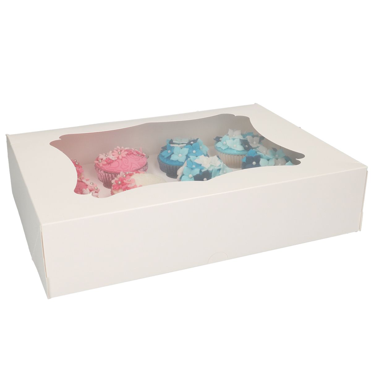 Fractie inhoud Jeugd Cupcake doosje - Wit 12 (incl tray en venster) - De Heerlijke Taart Cupcake  doosje