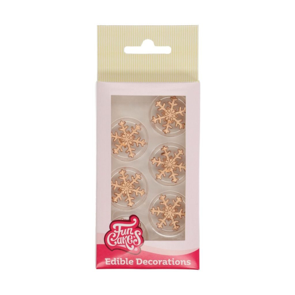 FunCakes - Eetbare Decoratie Sneeuwvlokken Brons/Goud (12 stuks) | deheerlijketaart.nl | hippetaarten.nl