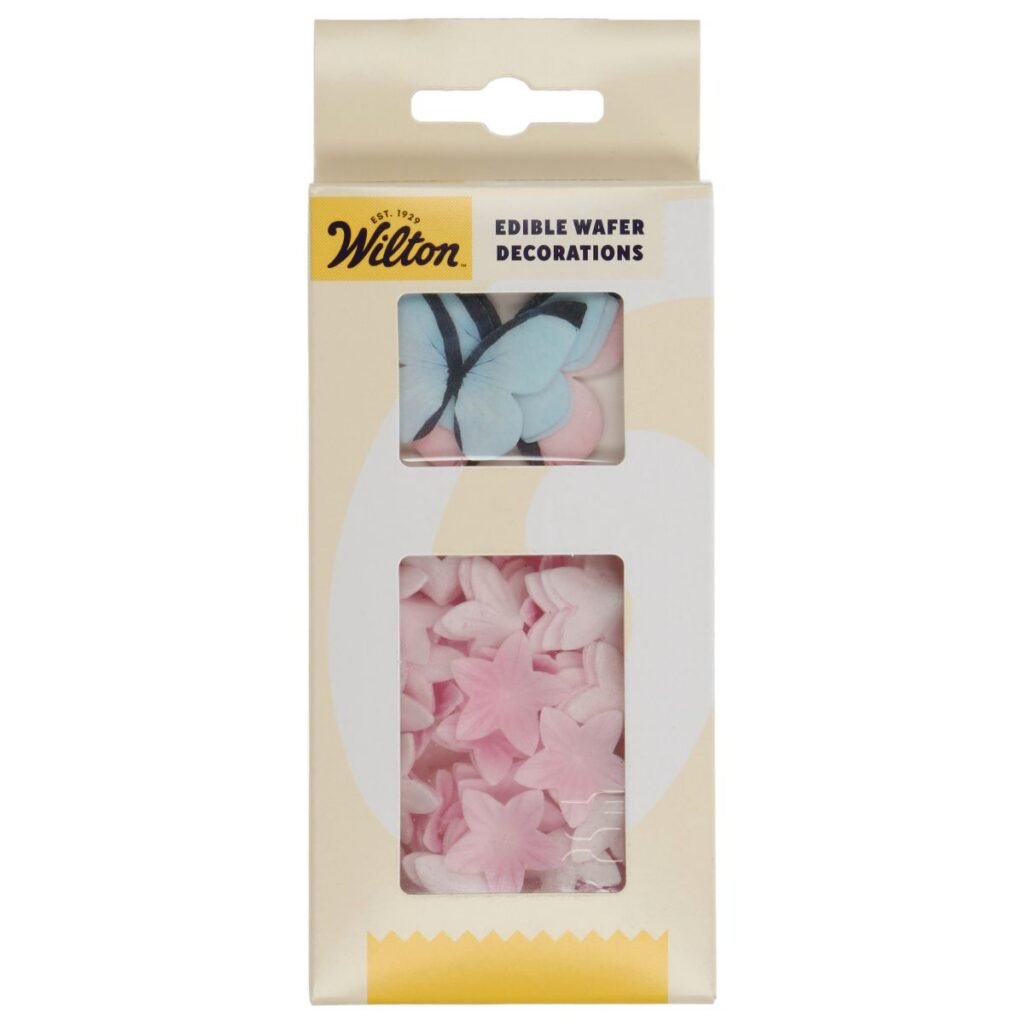 Wilton - Edible Wafer Decorations Flowers & Butterflies Pastel Pink set/30 | deheerlijketaart.nl | hippetaarten.nl